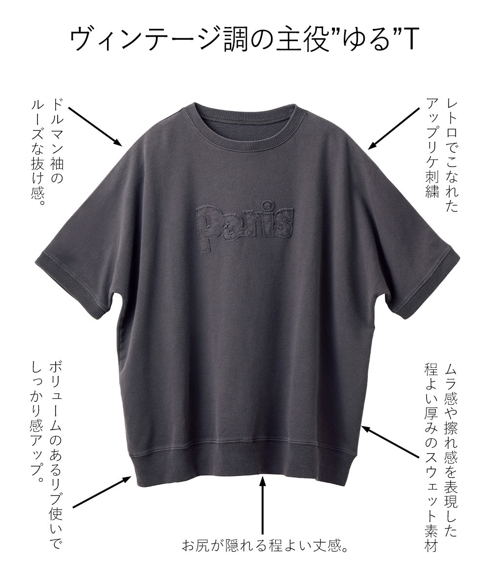 <span>【クーポンで2999円！】</span>【Tシャツ/カットソー】『こなれたヴィンテージロゴ』 アップリケロゴ刺繍ピグメントTシャツ