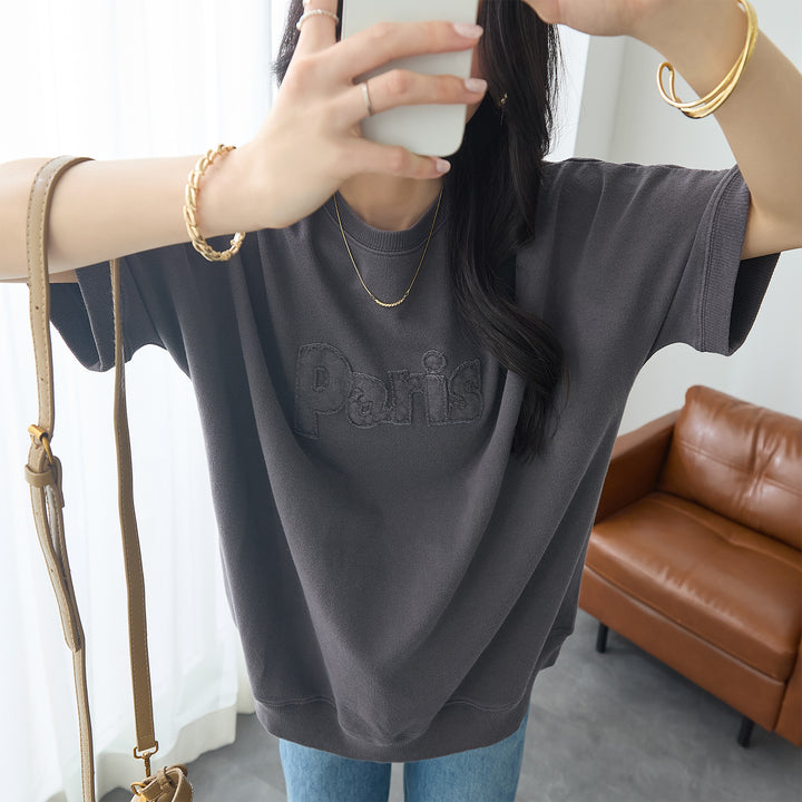 <span>【クーポンで2999円！】</span>【Tシャツ/カットソー】『こなれたヴィンテージロゴ』 アップリケロゴ刺繍ピグメントTシャツ
