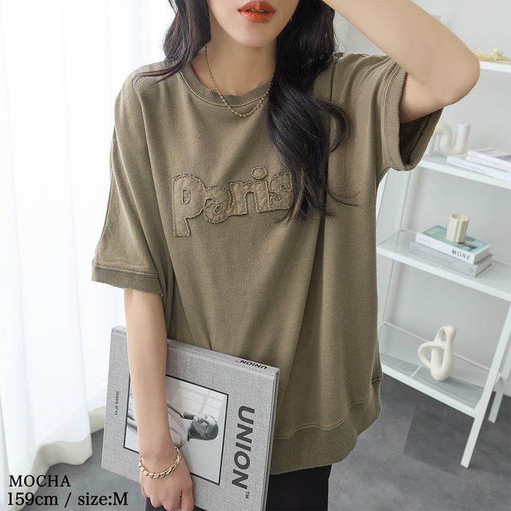 <span>【クーポンで2999円！】</span>【Tシャツ/カットソー】『こなれたヴィンテージロゴ』 アップリケロゴ刺繍ピグメントTシャツ