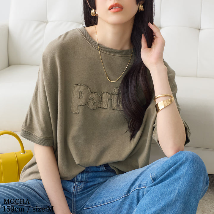 <span>【クーポンで2999円！】</span>【Tシャツ/カットソー】『こなれたヴィンテージロゴ』 アップリケロゴ刺繍ピグメントTシャツ