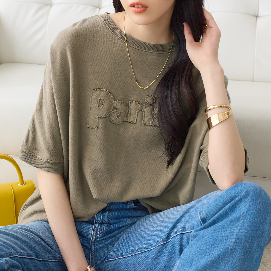 <span>【クーポンで2999円！】</span>【Tシャツ/カットソー】『こなれたヴィンテージロゴ』 アップリケロゴ刺繍ピグメントTシャツ