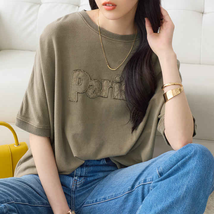<span>【クーポンで2999円！】</span>【Tシャツ/カットソー】『こなれたヴィンテージロゴ』 アップリケロゴ刺繍ピグメントTシャツ
