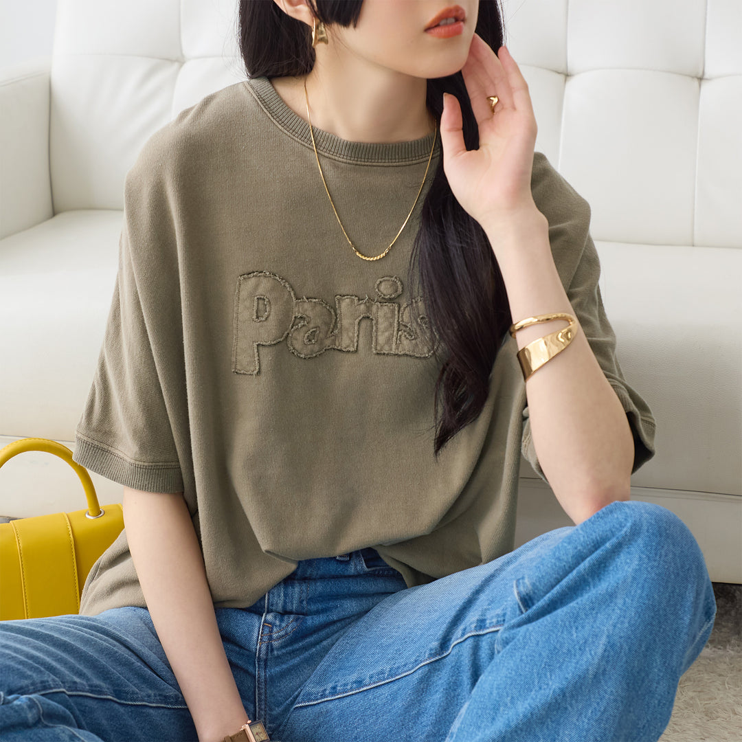 <span>【クーポンで2999円！】</span>【Tシャツ/カットソー】『こなれたヴィンテージロゴ』 アップリケロゴ刺繍ピグメントTシャツ