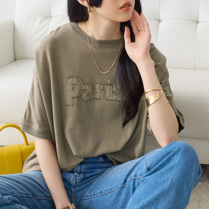 <span>【クーポンで2999円！】</span>【Tシャツ/カットソー】『こなれたヴィンテージロゴ』 アップリケロゴ刺繍ピグメントTシャツ