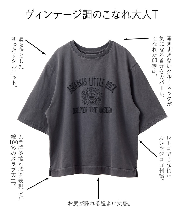 <span>【クーポンで2999円！】</span>【Tシャツ/カットソー】『大人ヴィンテージ刺繍T』 ピグメント刺繍Tシャツ
