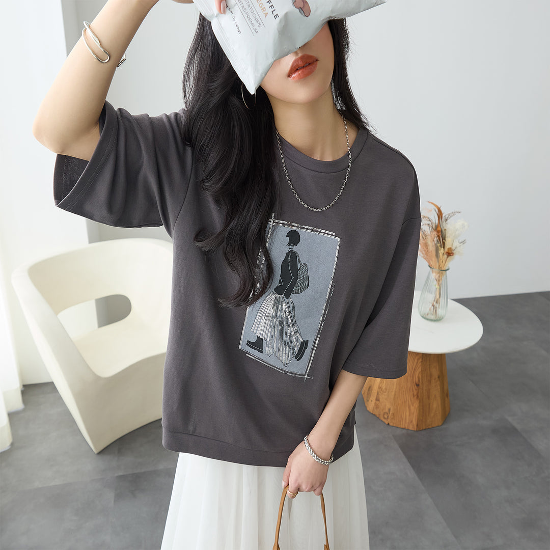 <span>【クーポンで2999円！】</span>【Tシャツ/カットソー】『”ビジュー”なモチーフT』 レディーモチーフTシャツ