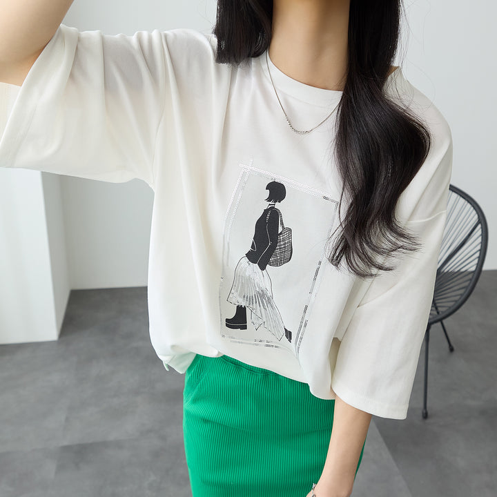 <span>【クーポンで2999円！】</span>【Tシャツ/カットソー】『”ビジュー”なモチーフT』 レディーモチーフTシャツ