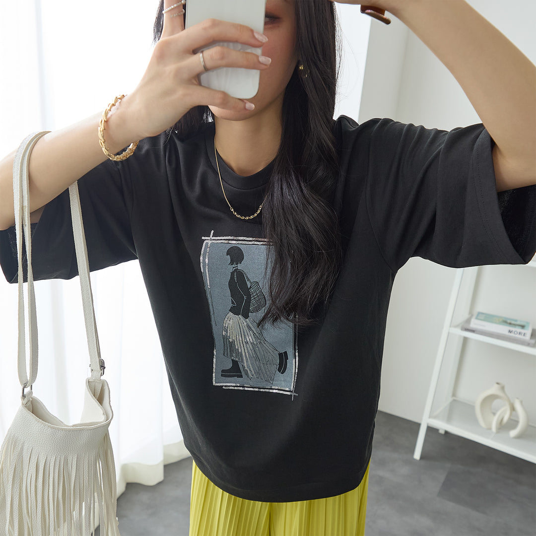 <span>【クーポンで2999円！】</span>【Tシャツ/カットソー】『”ビジュー”なモチーフT』 レディーモチーフTシャツ