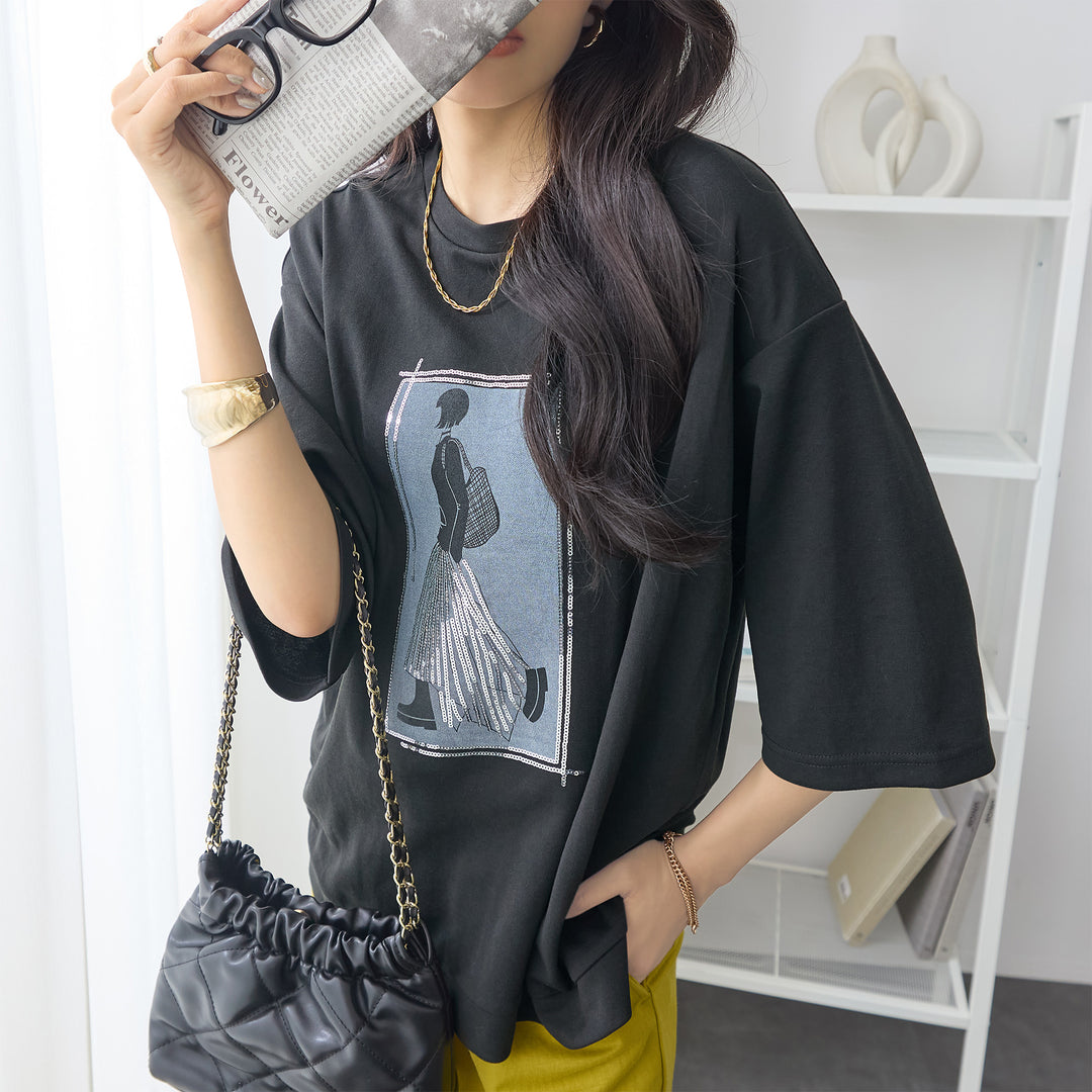 <span>【クーポンで2999円！】</span>【Tシャツ/カットソー】『”ビジュー”なモチーフT』 レディーモチーフTシャツ