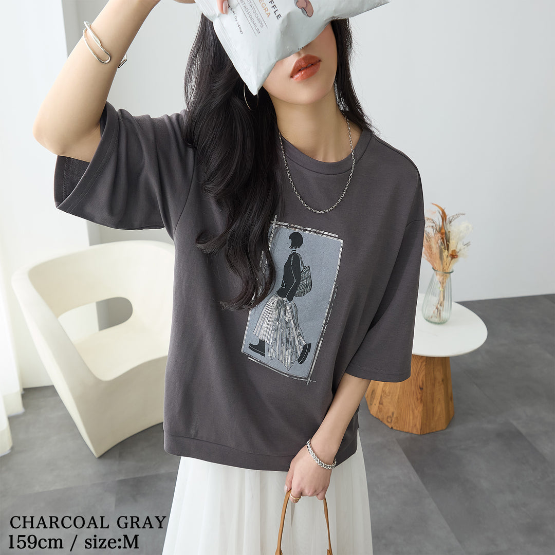 <span>【クーポンで2999円！】</span>【Tシャツ/カットソー】『”ビジュー”なモチーフT』 レディーモチーフTシャツ