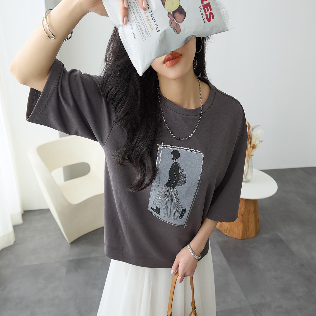 <span>【クーポンで2999円！】</span>【Tシャツ/カットソー】『”ビジュー”なモチーフT』 レディーモチーフTシャツ