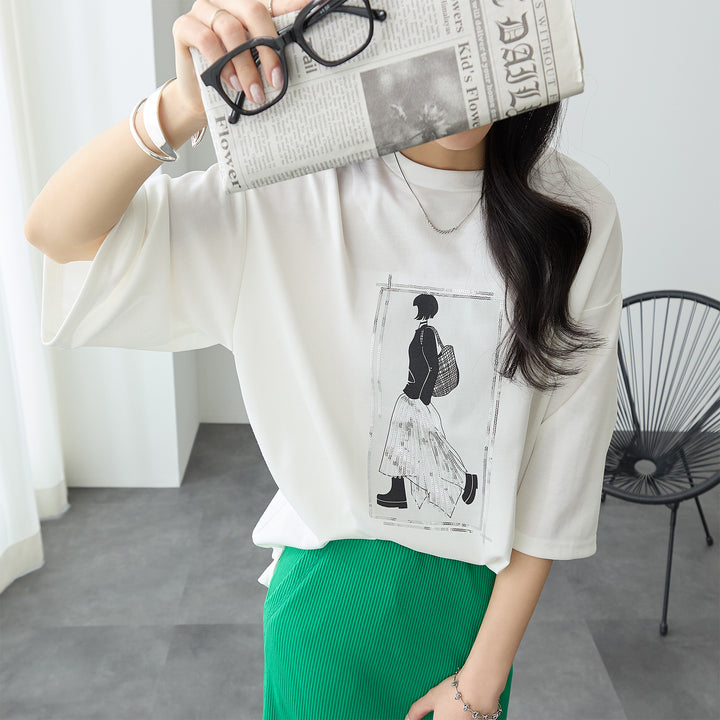 <span>【クーポンで2999円！】</span>【Tシャツ/カットソー】『”ビジュー”なモチーフT』 レディーモチーフTシャツ