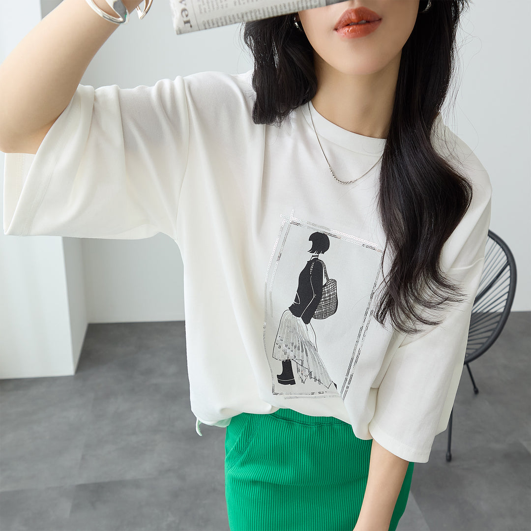 <span>【クーポンで2999円！】</span>【Tシャツ/カットソー】『”ビジュー”なモチーフT』 レディーモチーフTシャツ