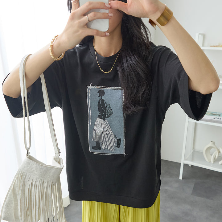 <span>【クーポンで2999円！】</span>【Tシャツ/カットソー】『”ビジュー”なモチーフT』 レディーモチーフTシャツ
