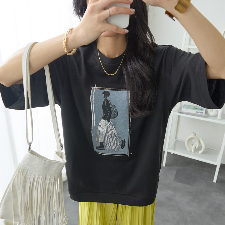 <span>【クーポンで2999円！】</span>【Tシャツ/カットソー】『”ビジュー”なモチーフT』 レディーモチーフTシャツ