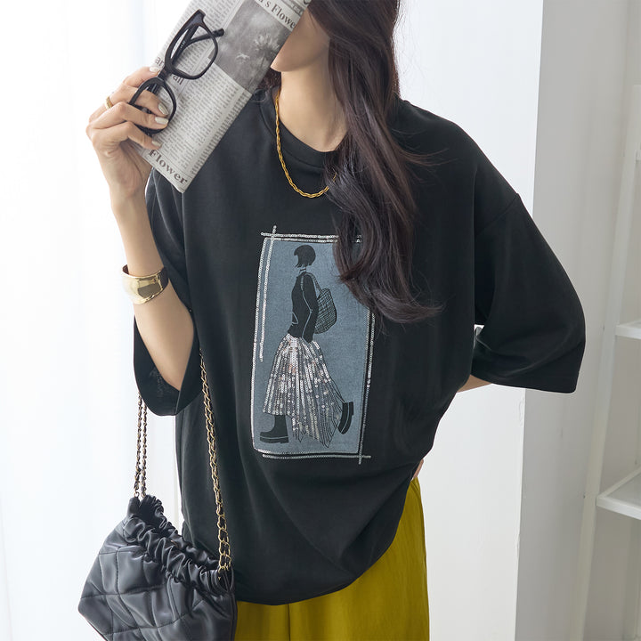 <span>【クーポンで2999円！】</span>【Tシャツ/カットソー】『”ビジュー”なモチーフT』 レディーモチーフTシャツ