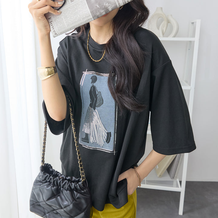 <span>【クーポンで2999円！】</span>【Tシャツ/カットソー】『”ビジュー”なモチーフT』 レディーモチーフTシャツ