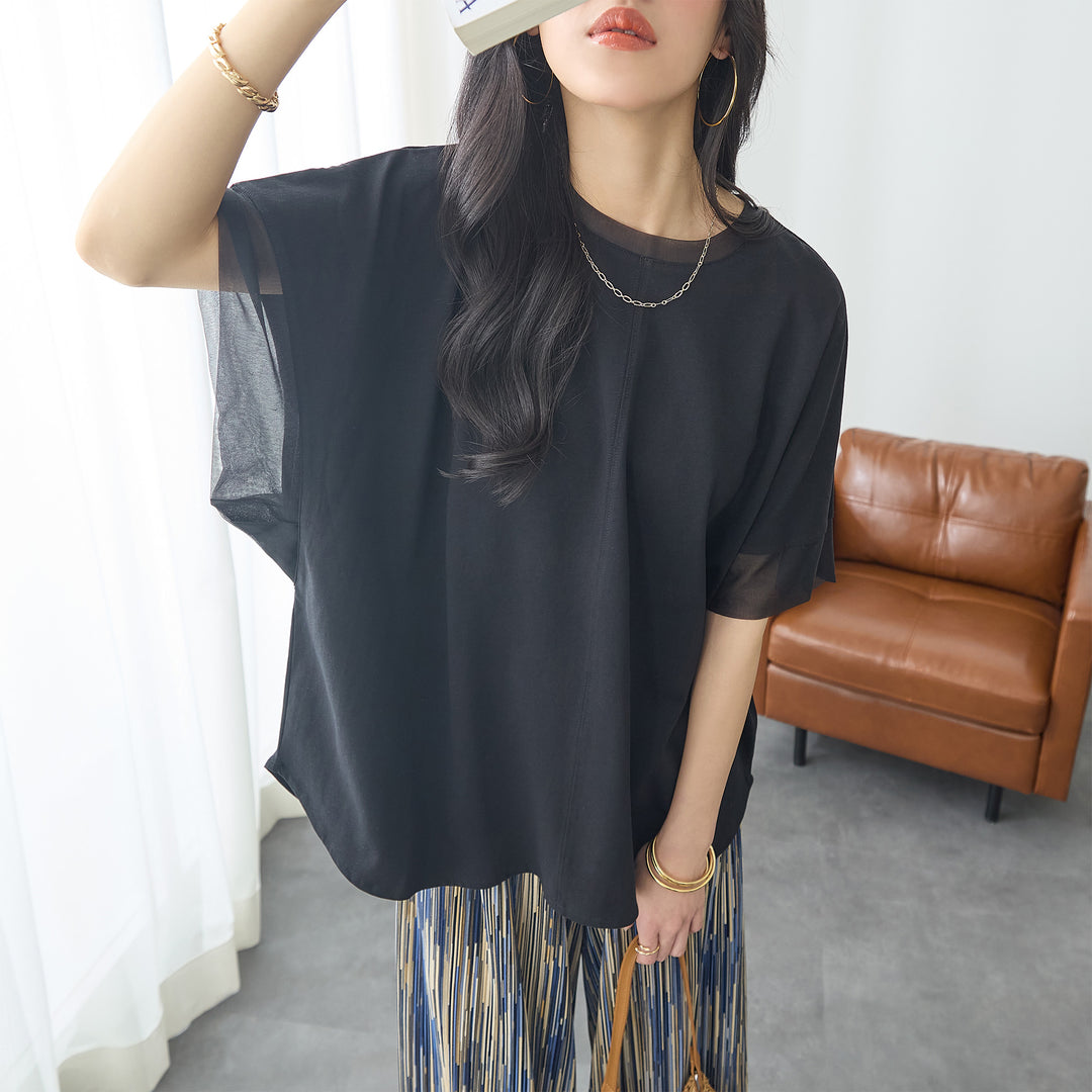 <span>【クーポンで2999円！】</span>【Tシャツ/カットソー】『抜け感”ゆる”T』 チュールネットコンビゆるT