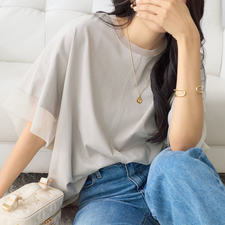 <span>【クーポンで2999円！】</span>【Tシャツ/カットソー】『抜け感”ゆる”T』 チュールネットコンビゆるT