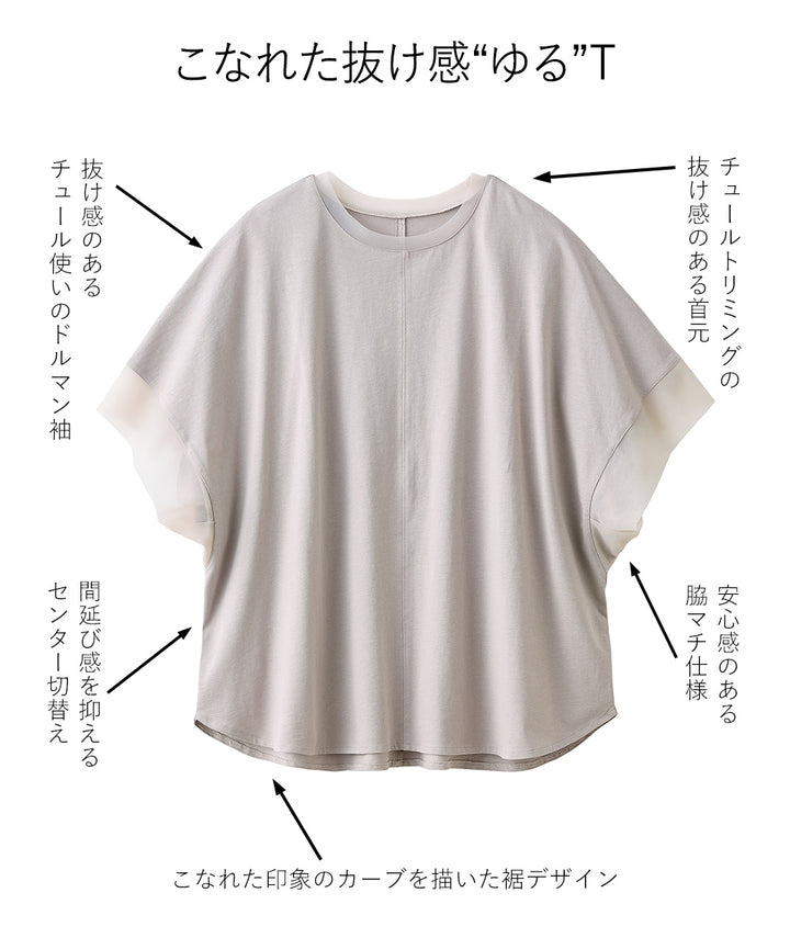 <span>【クーポンで2999円！】</span>【Tシャツ/カットソー】『抜け感”ゆる”T』 チュールネットコンビゆるT