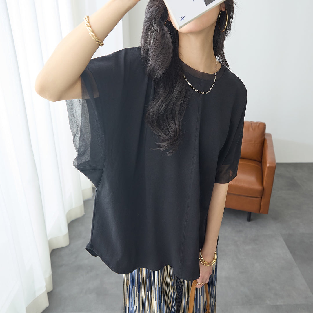 <span>【クーポンで2999円！】</span>【Tシャツ/カットソー】『抜け感”ゆる”T』 チュールネットコンビゆるT