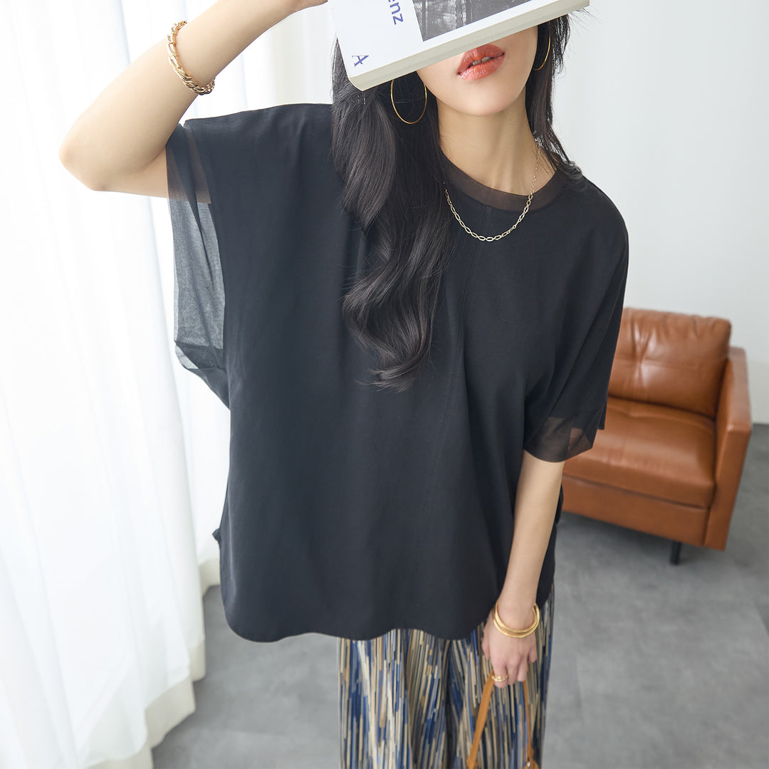 <span>【クーポンで2999円！】</span>【Tシャツ/カットソー】『抜け感”ゆる”T』 チュールネットコンビゆるT