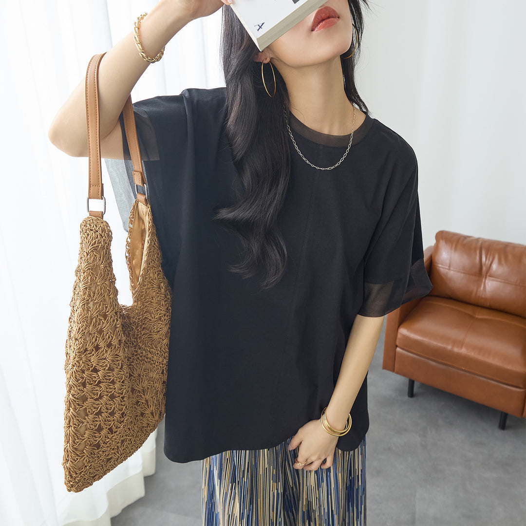 <span>【クーポンで2999円！】</span>【Tシャツ/カットソー】『抜け感”ゆる”T』 チュールネットコンビゆるT