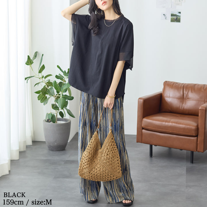 <span>【クーポンで2999円！】</span>【Tシャツ/カットソー】『抜け感”ゆる”T』 チュールネットコンビゆるT