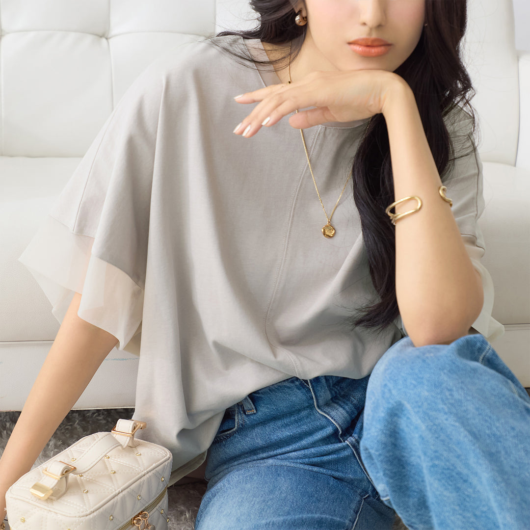 <span>【クーポンで2999円！】</span>【Tシャツ/カットソー】『抜け感”ゆる”T』 チュールネットコンビゆるT