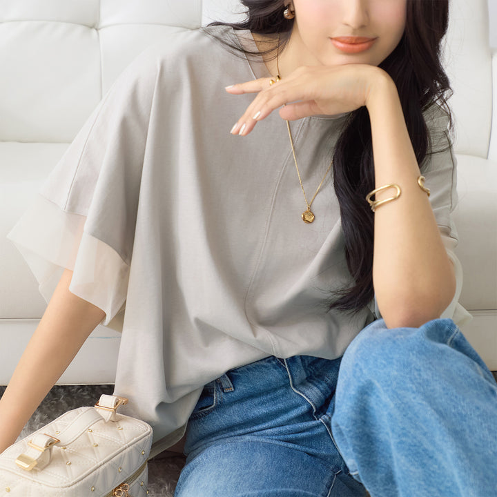 <span>【クーポンで2999円！】</span>【Tシャツ/カットソー】『抜け感”ゆる”T』 チュールネットコンビゆるT