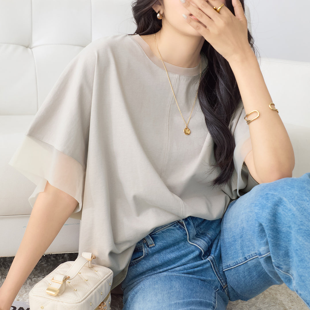 <span>【クーポンで2999円！】</span>【Tシャツ/カットソー】『抜け感”ゆる”T』 チュールネットコンビゆるT