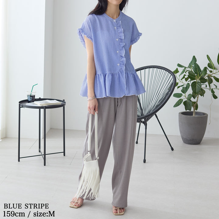 <span>【クーポンで3999円！】</span>【シャツ/ブラウス】『夏映えフリル』 フリル使いブラウス
