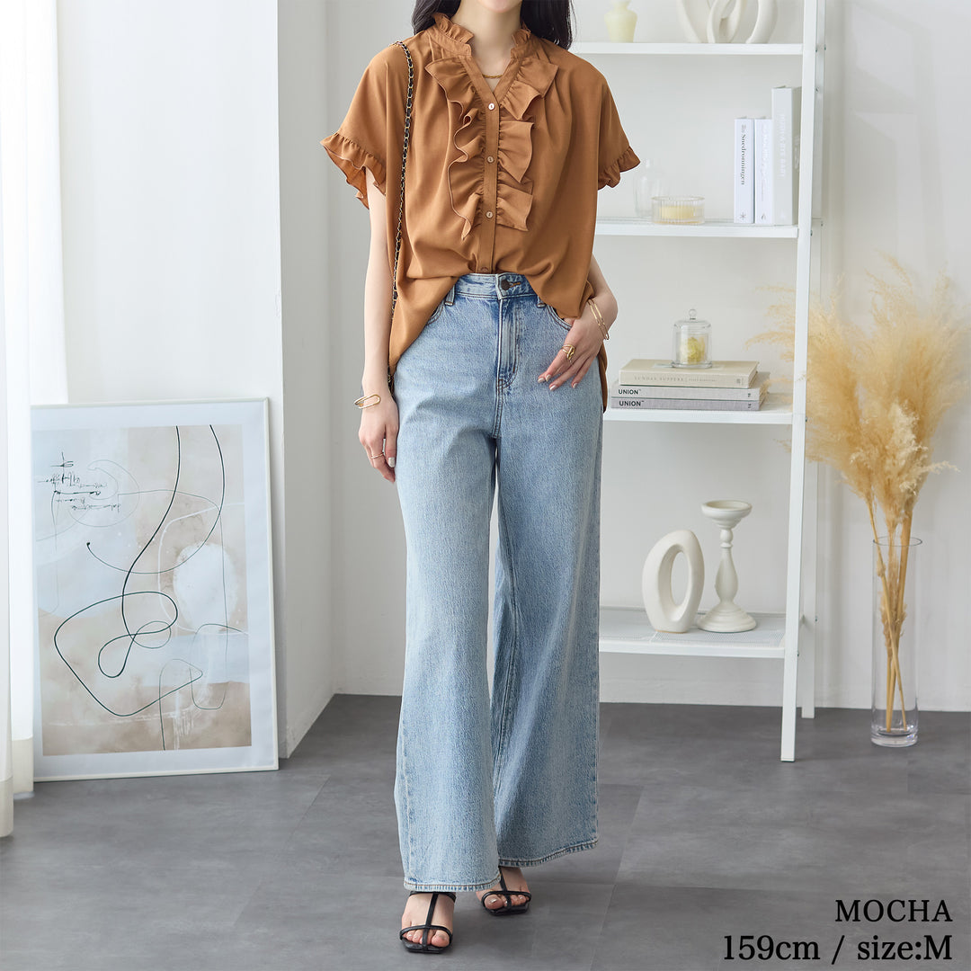 <span>【クーポンで3999円！】</span>【シャツ/ブラウス】『大人フリルブラウス』 フリル使いサマーブラウス