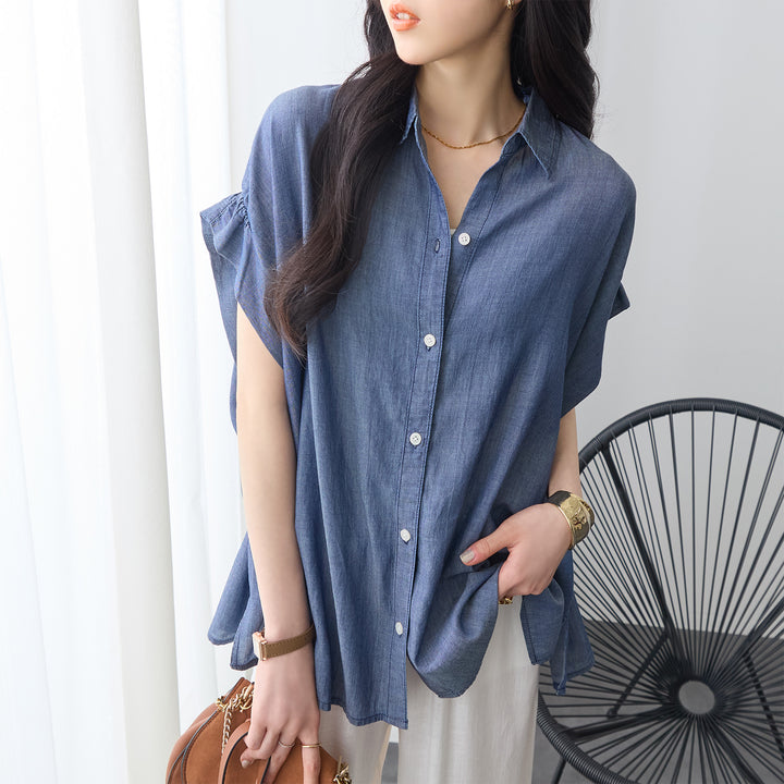 <span>【クーポンで3999円！】</span>【シャツ/ブラウス】『”ゆる可愛”シアーデニム』 シアーデニムゆるシャツ
