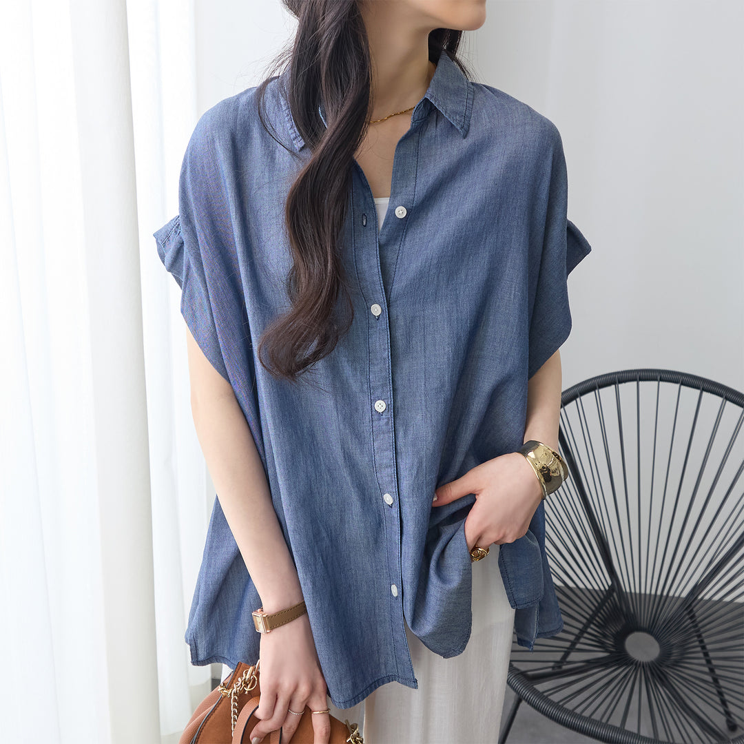 <span>【クーポンで3999円！】</span>【シャツ/ブラウス】『”ゆる可愛”シアーデニム』 シアーデニムゆるシャツ