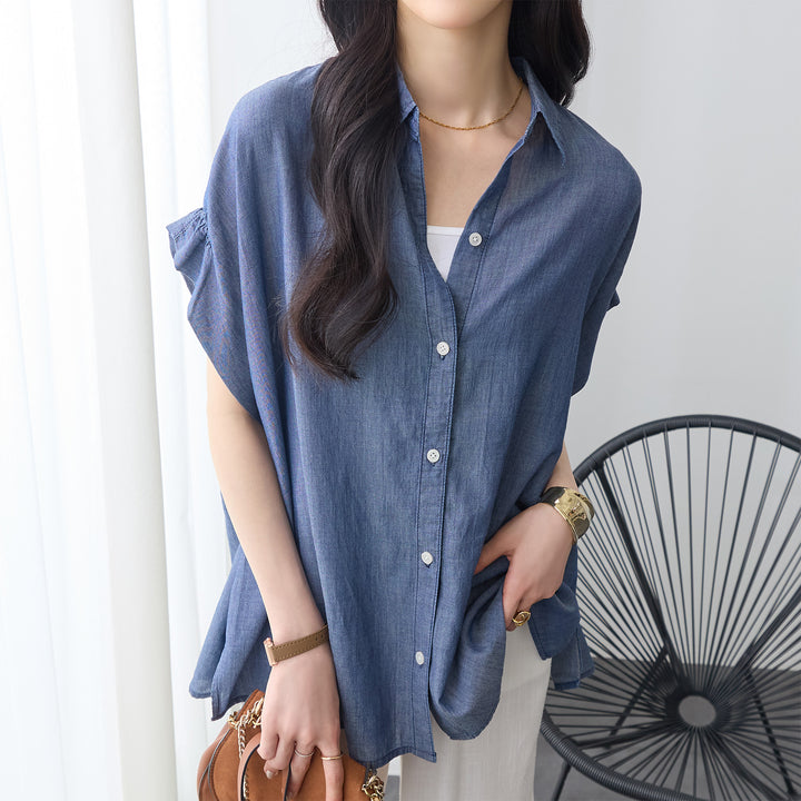 <span>【クーポンで3999円！】</span>【シャツ/ブラウス】『”ゆる可愛”シアーデニム』 シアーデニムゆるシャツ