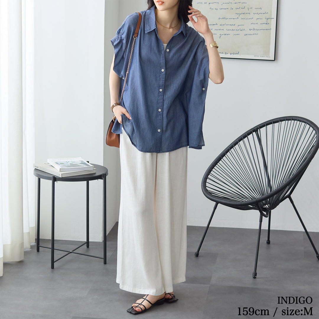 <span>【クーポンで3999円！】</span>【シャツ/ブラウス】『”ゆる可愛”シアーデニム』 シアーデニムゆるシャツ