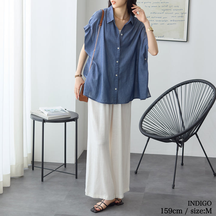 <span>【クーポンで3999円！】</span>【シャツ/ブラウス】『”ゆる可愛”シアーデニム』 シアーデニムゆるシャツ