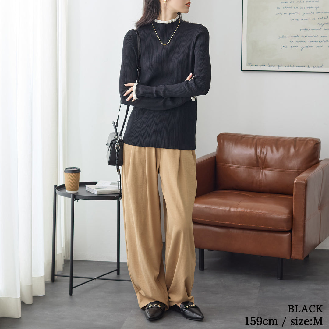 <span>【クーポンで2999円！】</span>【ニット/セーター】『着映える”配色×フリル”』 フリル配色リブニット