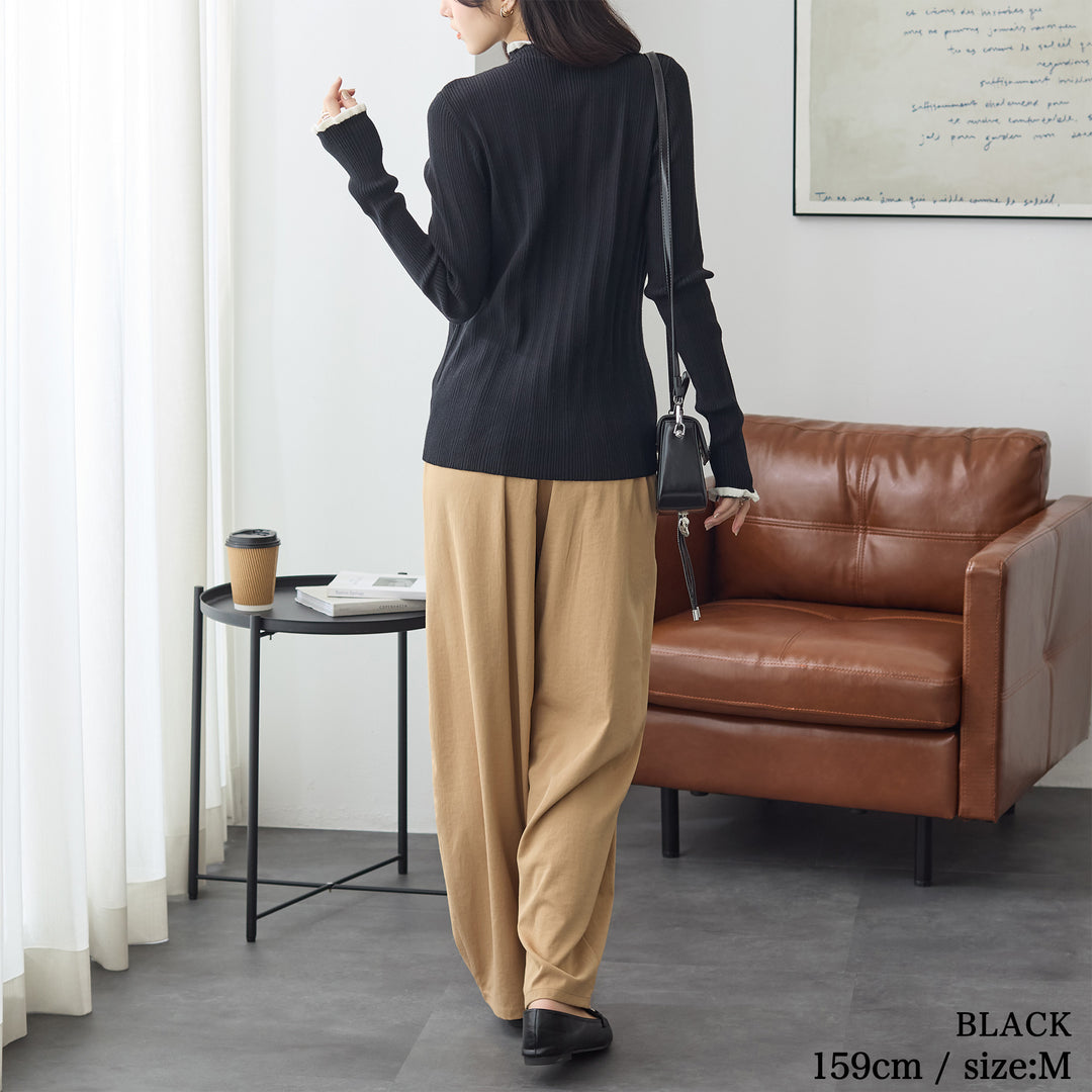 <span>【クーポンで2999円！】</span>【ニット/セーター】『着映える”配色×フリル”』 フリル配色リブニット