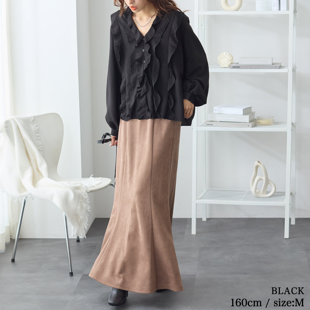 <span>【クーポンで3999円！】</span>【シャツ/ブラウス】『パウダーサテンフリルブラウス』 パウダーサテンフリルブラウス
