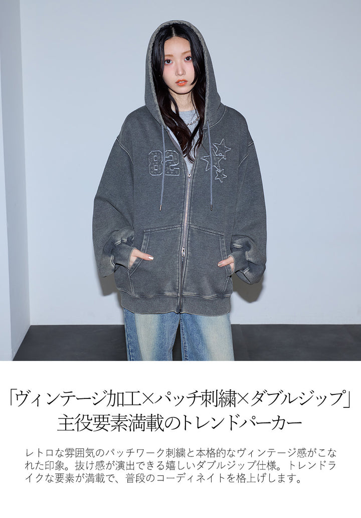<span>【クーポンで4999円！】</span>【スウェット】『ヴィンテージ大人パーカー』 ヴィンテージ加工ダメージパッチパーカー