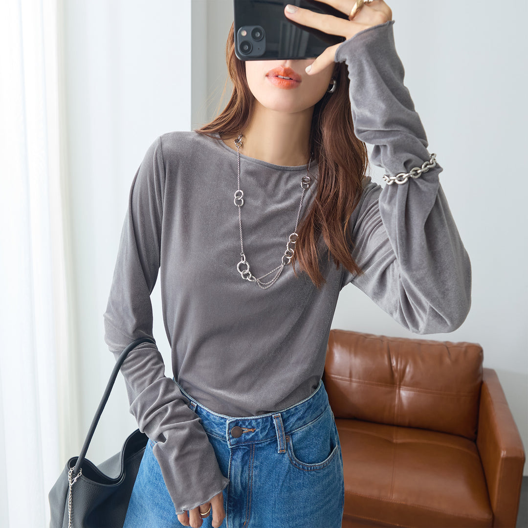 <span>【クーポンで2999円！】</span>【Tシャツ/カットソー】『活躍シアーベロアT』 シアーベロアトップス