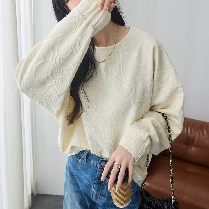 <span>【クーポンで2999円！】</span>【スウェット】『高見え”ゆる”トップス』 フラワージャカードゆるトップス