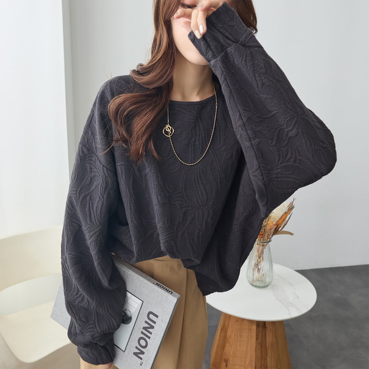 <span>【クーポンで2999円！】</span>【スウェット】『高見え”ゆる”トップス』 フラワージャカードゆるトップス