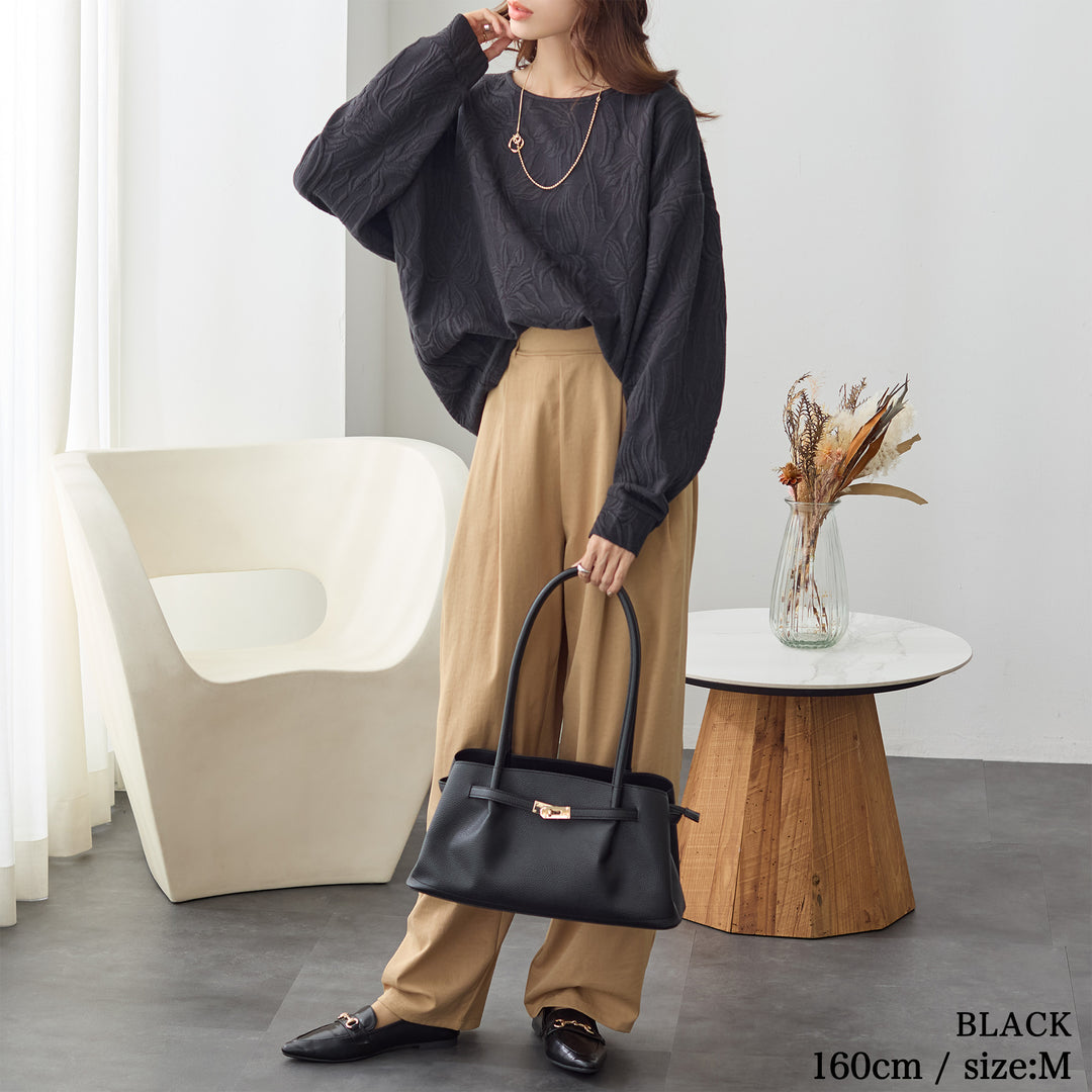 <span>【クーポンで2999円！】</span>【スウェット】『高見え”ゆる”トップス』 フラワージャカードゆるトップス