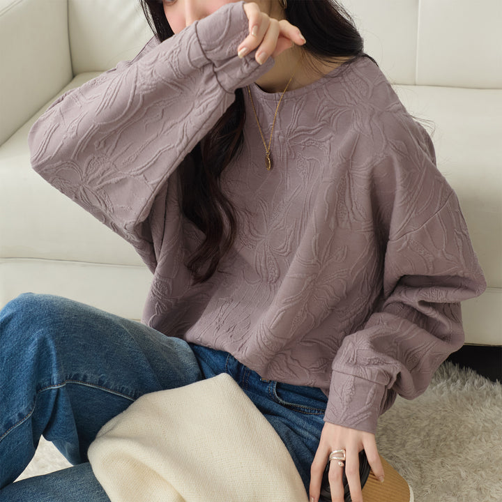 <span>【クーポンで2999円！】</span>【スウェット】『高見え”ゆる”トップス』 フラワージャカードゆるトップス