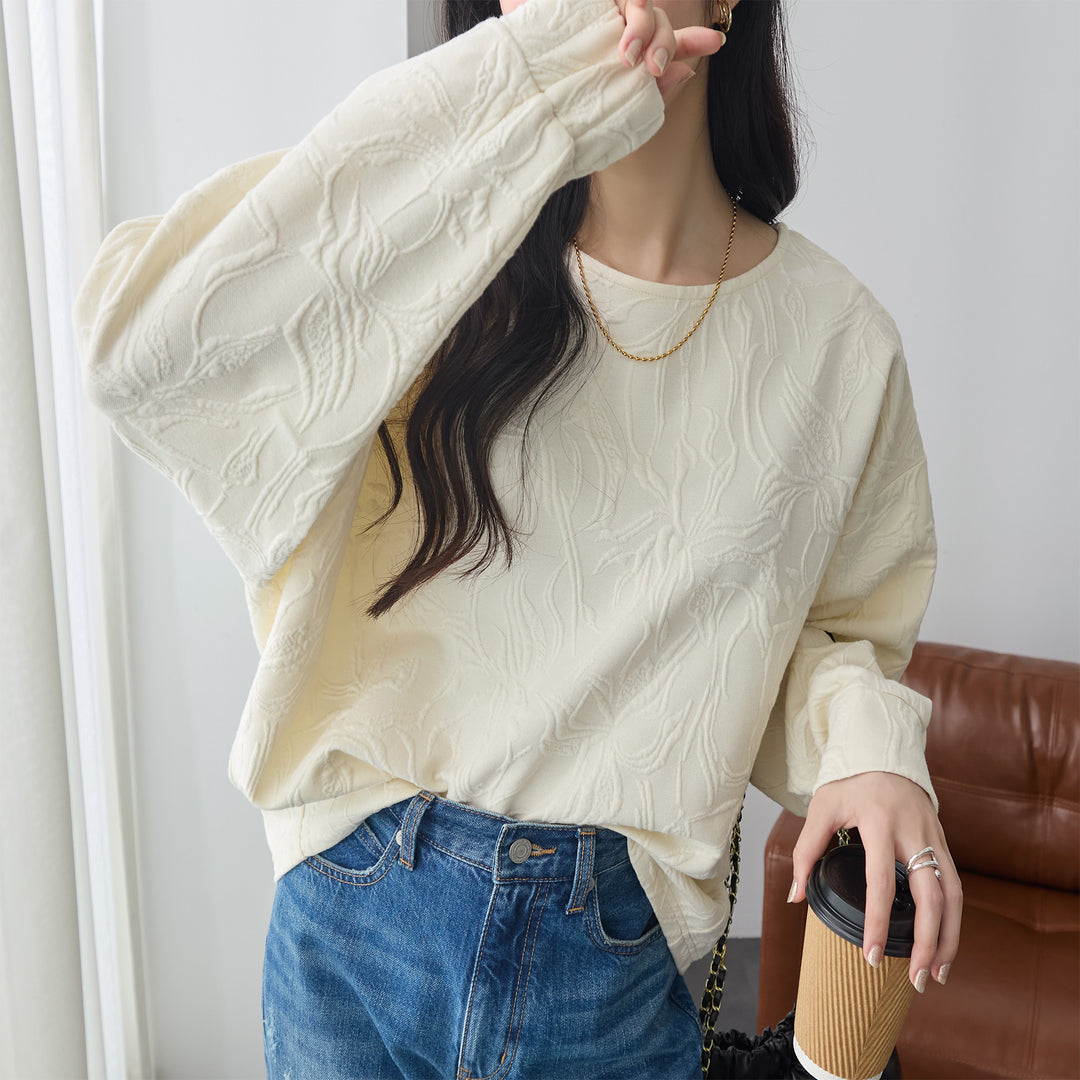 <span>【クーポンで2999円！】</span>【スウェット】『高見え”ゆる”トップス』 フラワージャカードゆるトップス