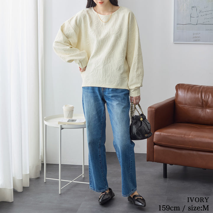 <span>【クーポンで2999円！】</span>【スウェット】『高見え”ゆる”トップス』 フラワージャカードゆるトップス