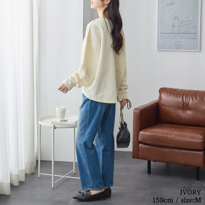 <span>【クーポンで2999円！】</span>【スウェット】『高見え”ゆる”トップス』 フラワージャカードゆるトップス